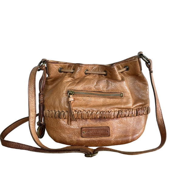 Lucky Brand Tan Leather Crossbody Bucket Bag with Adjustable Strap - Picture 2 of 11